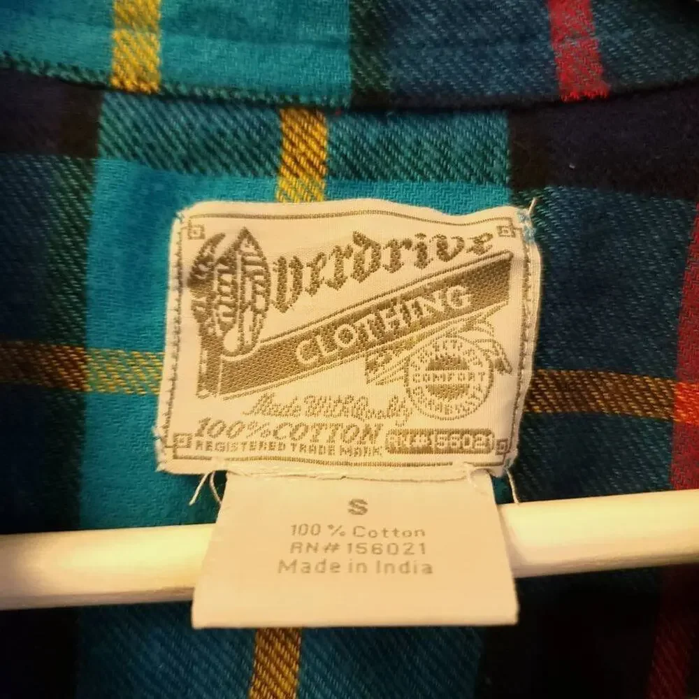 Overdrive Plaid Flannel Shirt Button Down Women's Size Small Roll Tab Sleeve - Picture 5 of 6